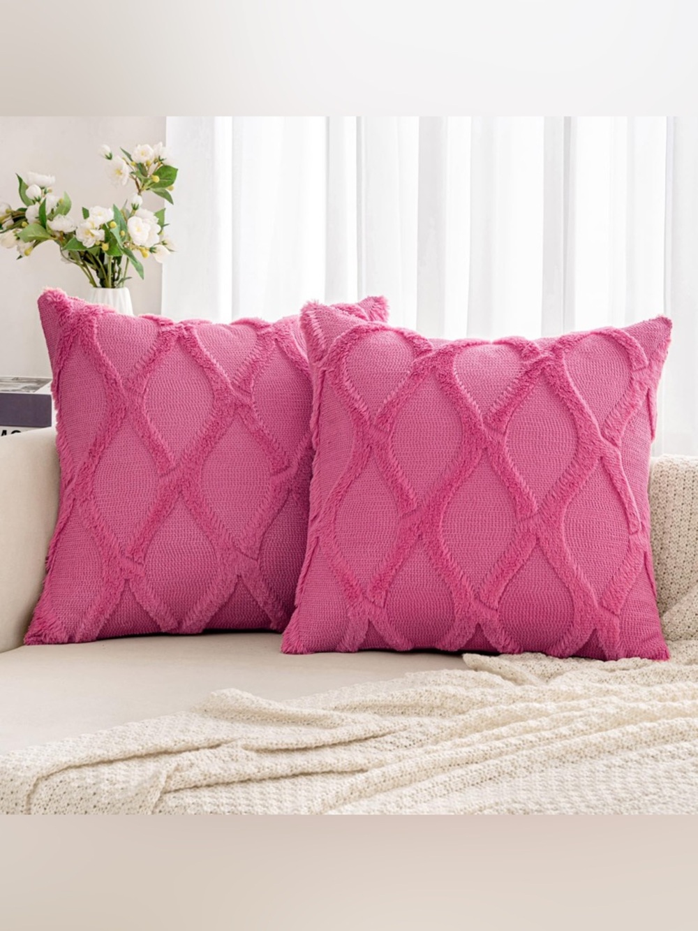 MIULEE 🩷 Throw Pillow Covers Set of 2 Spring Decorative Hot Pink 20x20 Inch